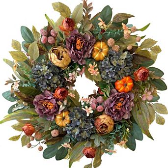 24 Inch Spring Fall Wreath Hydrangea Peony Door Decor