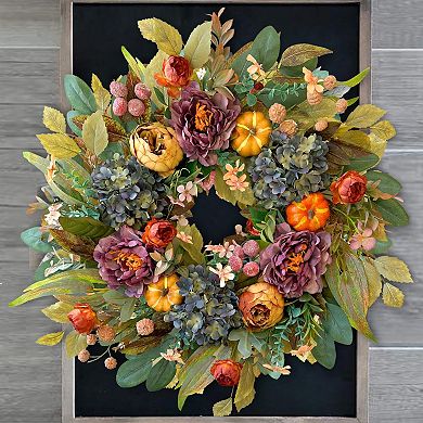 24 Inch Spring Fall Wreath Hydrangea Peony Door Decor