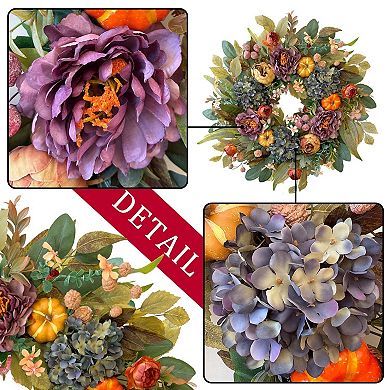 24 Inch Spring Fall Wreath Hydrangea Peony Door Decor