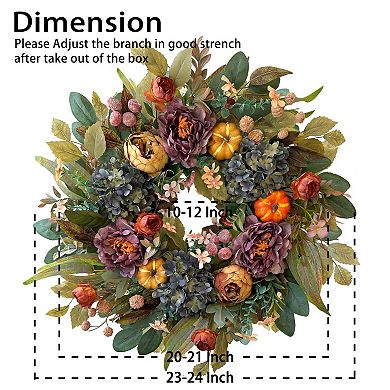 24 Inch Spring Fall Wreath Hydrangea Peony Door Decor