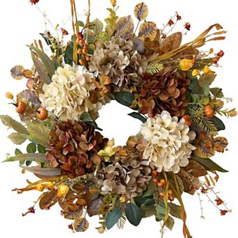 24 Inch Fall Spring Hydrangea Pumpkin Wreath Door Decor