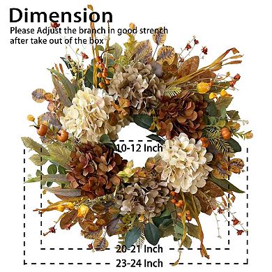 24 Inch Fall Spring Hydrangea Pumpkin Wreath Door Decor