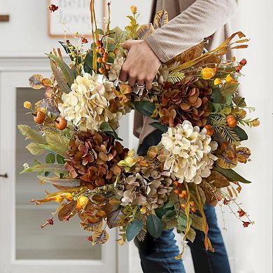 24 Inch Fall Spring Hydrangea Pumpkin Wreath Door Decor