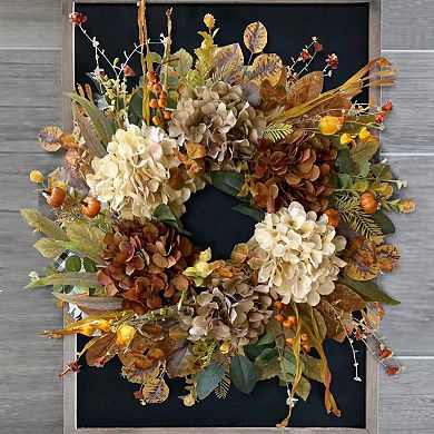 24 Inch Fall Spring Hydrangea Pumpkin Wreath Door Decor