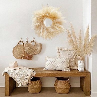 23"Pampas Grass Wreath Dried Boho Rustic Farmhouse Decor