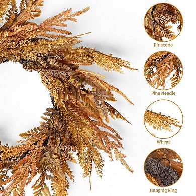 16inch Fall Wreath Pine Pinecone Wheat Farmhouse Decor