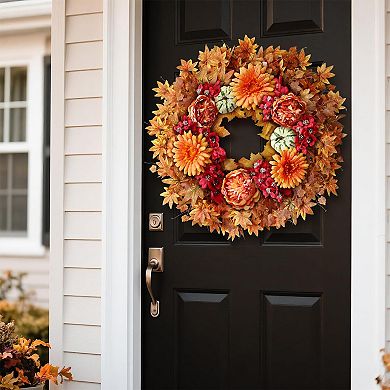 26" Fall Wreath Maple Leaves Peony Pumpkin Thanksgiving Decor
