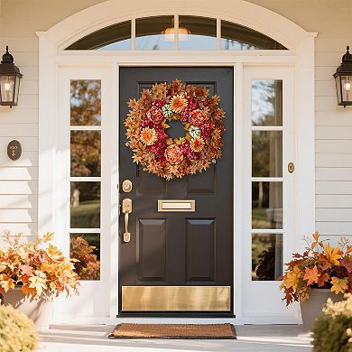 26" Fall Wreath Maple Leaves Peony Pumpkin Thanksgiving Decor