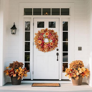 26" Fall Wreath Maple Leaves Peony Pumpkin Thanksgiving Decor