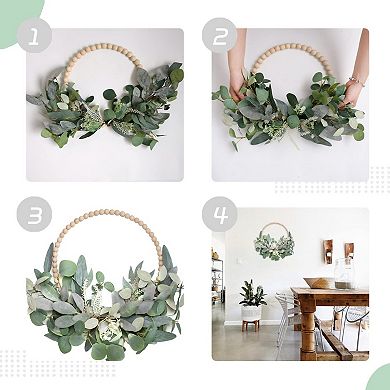 16" Wood Bead Eucalyptus Wreath Farmhouse Door Decor