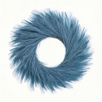 27'' Blue Artificial Pampas Grass Wreath UV Resistant Faux Boho Farmhouse Decor