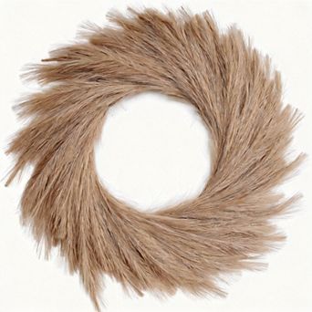 27'' Artificial Pampas Grass Wreath UV Resistant Faux Fluffy Boho Farmhouse Decor