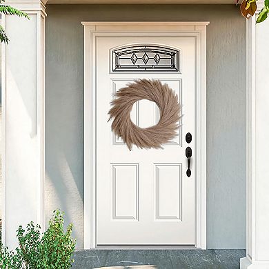 27'' Artificial Pampas Grass Wreath UV Resistant Faux Fluffy Boho Farmhouse Decor