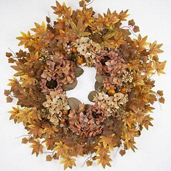 26" Artificial Hydrangea Maple Leaf Wreath