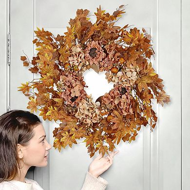 26" Artificial Hydrangea Maple Leaf Wreath