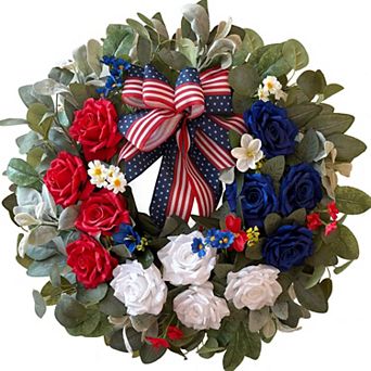 24 Inch Patriotic Wreath 4th Of July Rose Decorations
