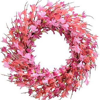 22" Artificial Forsythia Flower Wreath Silk Leaves Door Decor