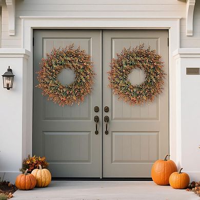 26" Fall Wreath Boxwood Leaves Farmhouse Thanksgiving Decor