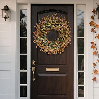 26" Fall Wreath Boxwood Leaves Farmhouse Thanksgiving Decor