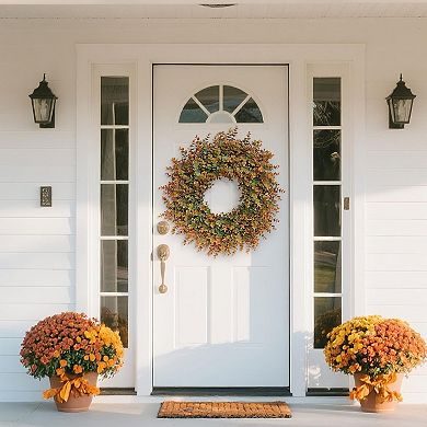 26" Fall Wreath Boxwood Leaves Farmhouse Thanksgiving Decor