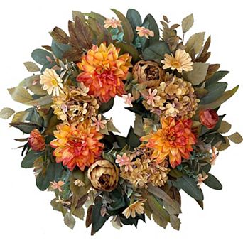 24 Inch Spring Fall Wreath Hydrangea Peony Dahlia Door Decor