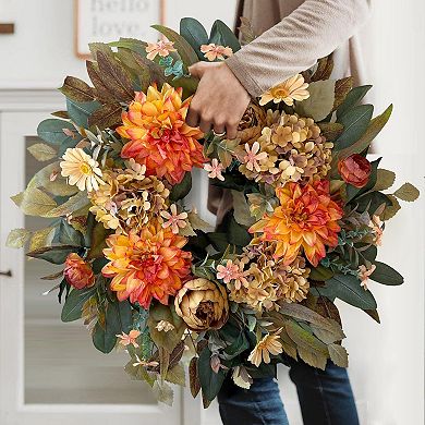 24 Inch Spring Fall Wreath Hydrangea Peony Dahlia Door Decor