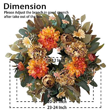 24 Inch Spring Fall Wreath Hydrangea Peony Dahlia Door Decor