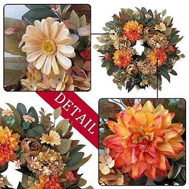 24 Inch Spring Fall Wreath Hydrangea Peony Dahlia Door Decor