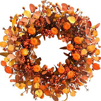 22 in Fall Wreath Pumpkin Eucalyptus Thanksgiving Harvest