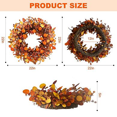 22 inches Fall Wreath Pumpkin Eucalyptus Thanksgiving Harvest