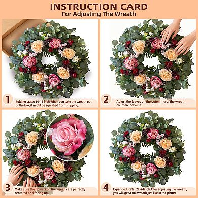 24 Inch Spring Wreath Rose Eucalyptus Door Decor