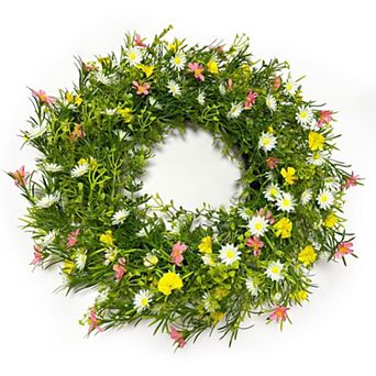 22" Spring Wreath Artificial Floral Cosmos Chamomile Daisies Grass Home Decor