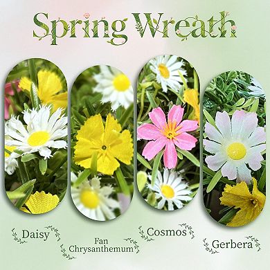 22" Spring Wreath Artificial Floral Cosmos Chamomile Daisies Grass Home Decor