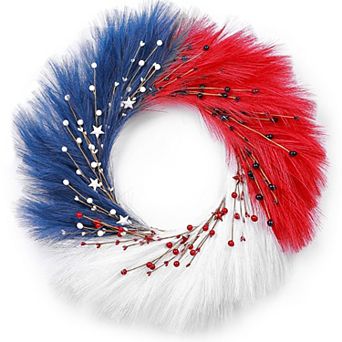24 in Independence Day Wreath Patriotic Star Reeds Berries Decor