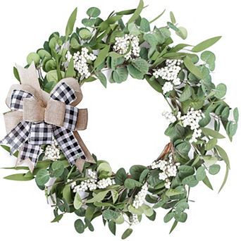 20" Eucalyptus Wreath Front Door Bow Decor