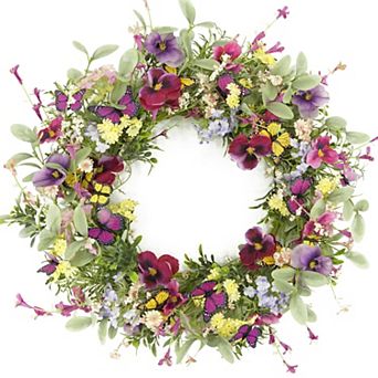 20"Artificial Spring Pansy Wreath Colorful Berry Farmhouse Decoration