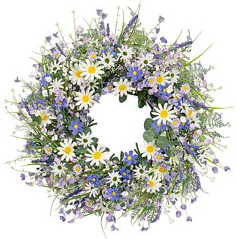 28 inch Spring Wreath Sunflower Lavender Wildflower Door Decor