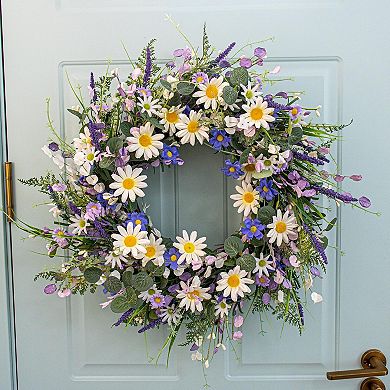 28 inch Spring Wreath Sunflower Lavender Wildflower Door Decor