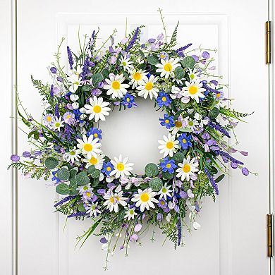 28 inch Spring Wreath Sunflower Lavender Wildflower Door Decor