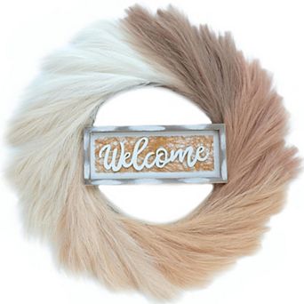 24" Pampas Grass Wreath Hello Sign Farmhouse Door Decor