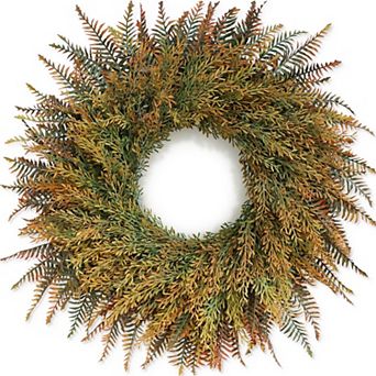 26 in Fall Wreath Fern Leaves Wheat Grass Thanksgiving Decor