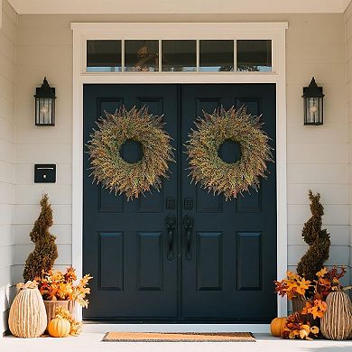 26in Fall Wreath Fern Leaves Wheat Grass Thanksgiving Decor