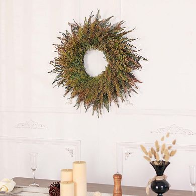 26in Fall Wreath Fern Leaves Wheat Grass Thanksgiving Decor