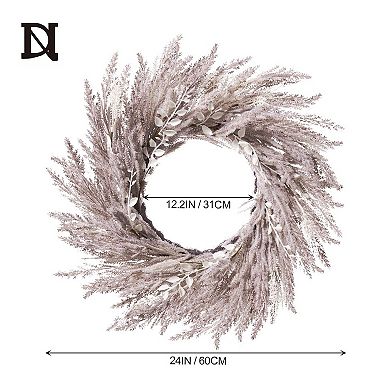 24 Inch Fall Pampas Grass Wreath Front Door Hanging Decoration