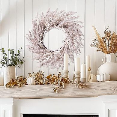24 Inch Fall Pampas Grass Wreath Front Door Hanging Decoration
