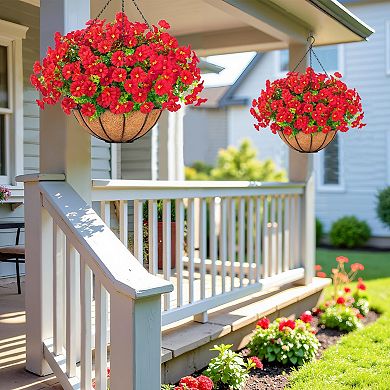 Artificial Hanging Morning Glory Basket UV Resistant Outdoor Decor