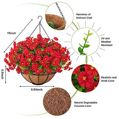 Artificial Hanging Morning Glory Basket UV Resistant Outdoor Decor