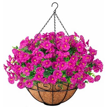 Artificial Hanging Morning Glory Basket UV Resistant Outdoor Decor