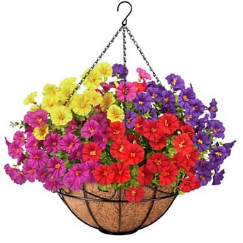 Artificial Hanging Morning Glory Basket UV Resistant Outdoor Decor