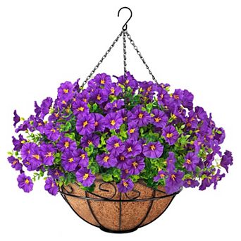 Artificial Hanging Morning Glory Basket UV Resistant Outdoor Decor